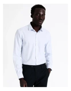 Blaq Tailored Long Sleeve 2 Colour Mini Stripe Shirt In Blue