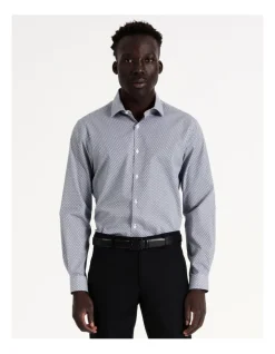 Blaq Tailored Long Sleeve 1 Colour Oval Print Shirt In Blue