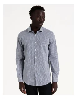 Blaq Tailored Long Sleeve 1 Colour Oval Print Shirt In Blue -Cambridge Clothing shop 967572910 3 720x928