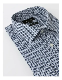 Blaq Tailored Long Sleeve 1 Colour Oval Print Shirt In Blue -Cambridge Clothing shop 967572910 7 720x928
