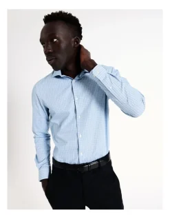 Blaq Slim Long Sleeve 1 Colour Check Shirt In Blue