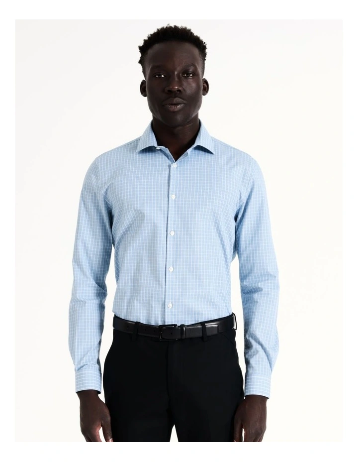 Blaq Slim Long Sleeve 1 Colour Check Shirt In Blue 4 Blaq Slim Long Sleeve 1 Colour Check Shirt In Blue - Image 2