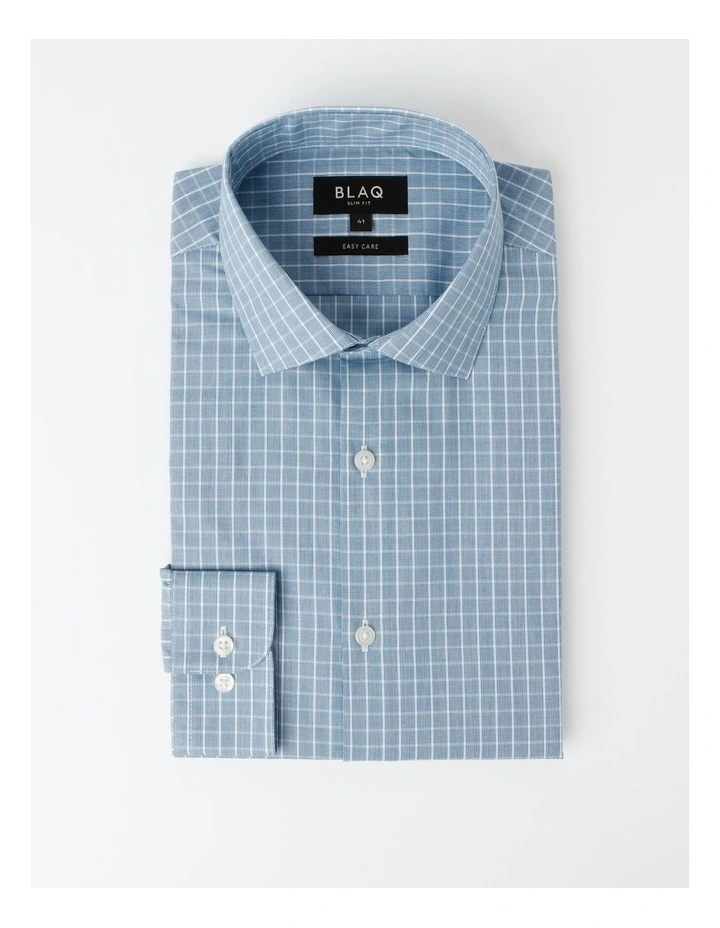Blaq Slim Long Sleeve 1 Colour Check Shirt In Blue 8 Blaq Slim Long Sleeve 1 Colour Check Shirt In Blue - Image 6