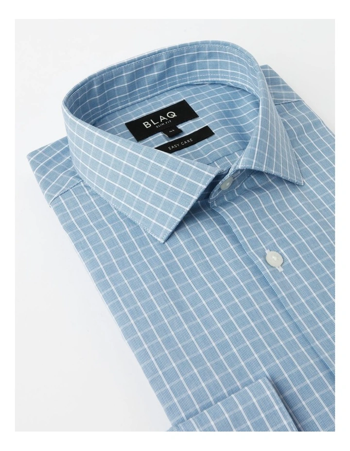 Blaq Slim Long Sleeve 1 Colour Check Shirt In Blue 9 Blaq Slim Long Sleeve 1 Colour Check Shirt In Blue - Image 7