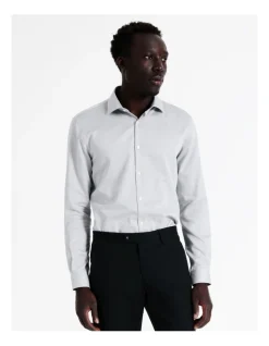 Blaq Slim Long Sleeve 1 Colour Dobby Shirt In Blue