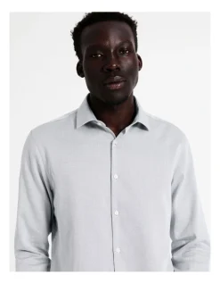 Blaq Slim Long Sleeve 1 Colour Dobby Shirt In Blue -Cambridge Clothing shop 967573630 3 720x928