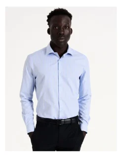 Blaq Slim Long Sleeve 2 Colour Mid Check Shirt In Blue