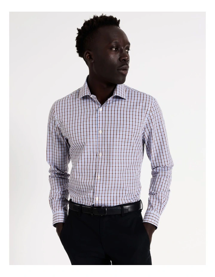 Blaq Slim Long Sleeve 2 Colour Mid Check Shirt In Brown 3 Blaq Slim Long Sleeve 2 Colour Mid Check Shirt In Brown