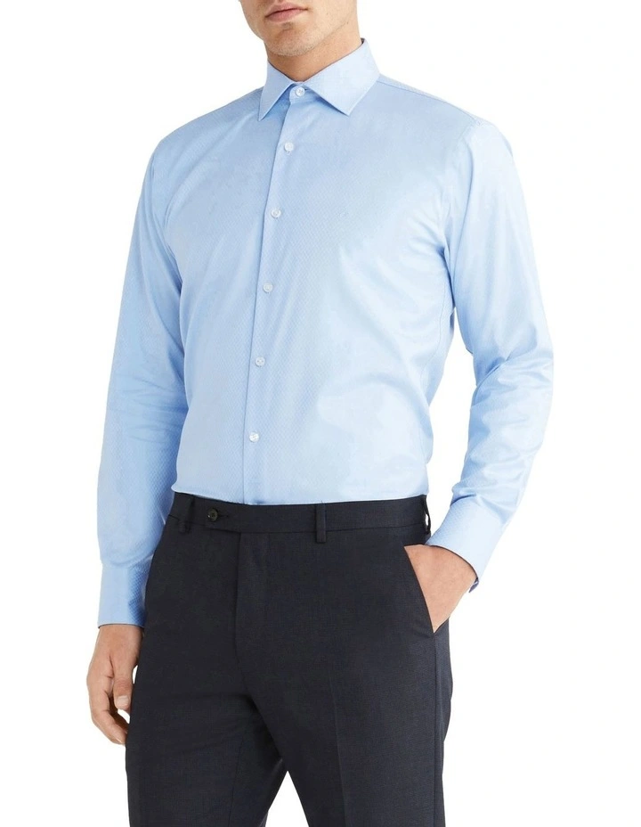 Calvin Klein Slim Long Sleeve 1 Colour Dobby Shirt In Blue 3 Calvin Klein Slim Long Sleeve 1 Colour Dobby Shirt In Blue