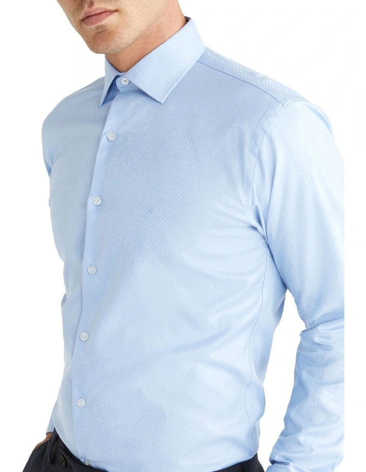 Calvin Klein Slim Long Sleeve 1 Colour Dobby Shirt In Blue 6 Calvin Klein Slim Long Sleeve 1 Colour Dobby Shirt In Blue - Image 4