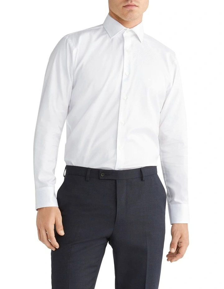 Calvin Klein Slim Long Sleeve Dobby Shirt In White 3 Calvin Klein Slim Long Sleeve Dobby Shirt In White