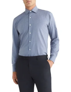 Calvin Klein Slim Long Sleeve Stripe Shirt In Blue
