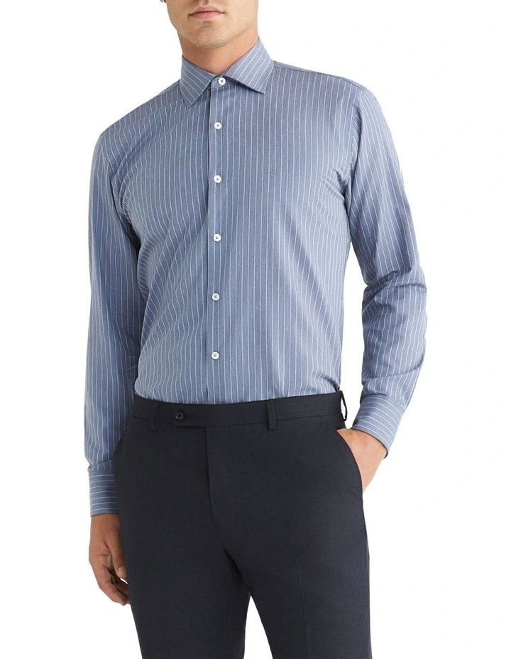 Calvin Klein Slim Long Sleeve Stripe Shirt In Blue 3 Calvin Klein Slim Long Sleeve Stripe Shirt In Blue