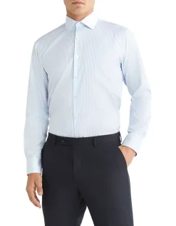 Calvin Klein Slim Long Sleeve Dobby Stripe Shirt In Blue