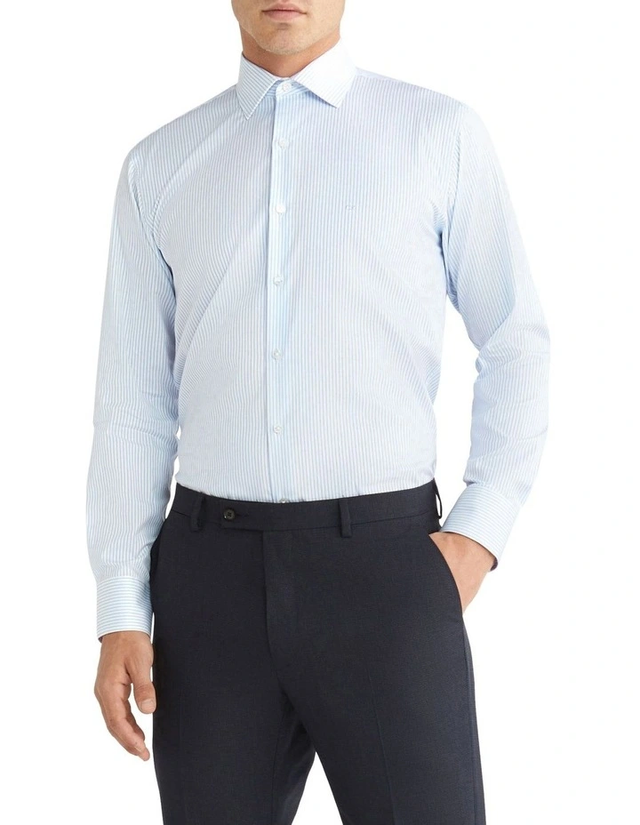 Calvin Klein Slim Long Sleeve Dobby Stripe Shirt In Blue 3 Calvin Klein Slim Long Sleeve Dobby Stripe Shirt In Blue