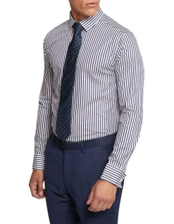 Oxford Beckton French Cuff Striped Shirt In Navy -Cambridge Clothing shop 987063760 2 720x928