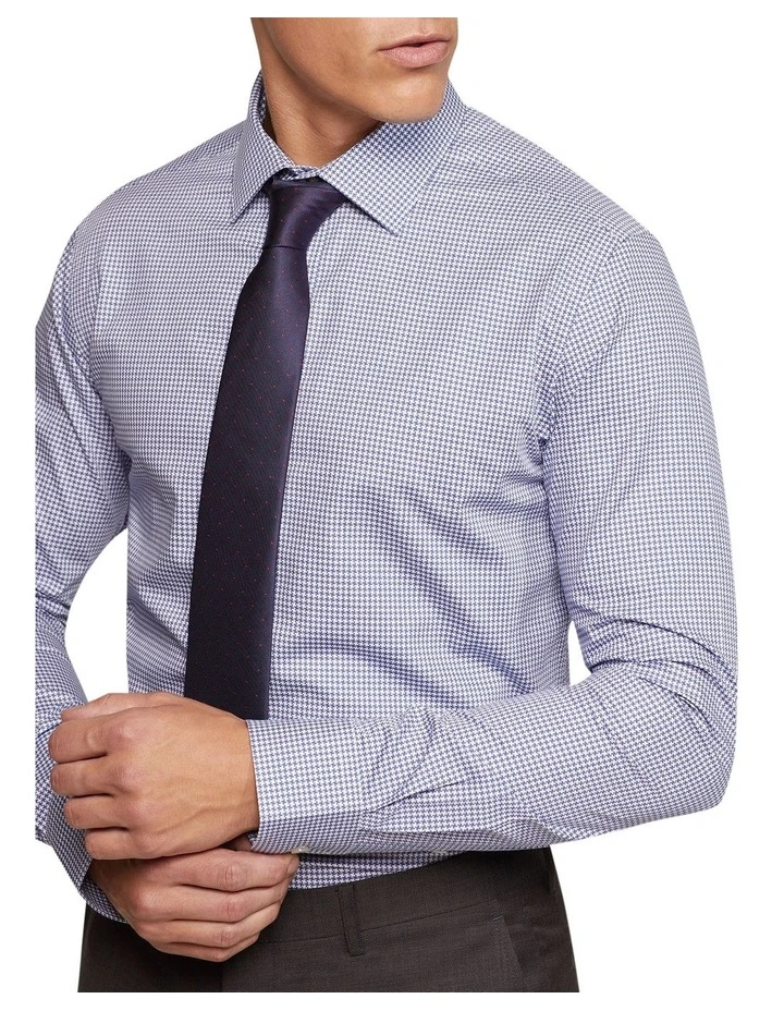 Oxford Beckton Houndstooth Slim Fit Shirt In Blue 6 Oxford Beckton Houndstooth Slim Fit Shirt In Blue - Image 4