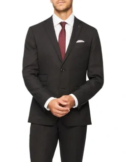 Van Heusen Black Label Slim Pure Wool Dobby Suit Jacket Charcoal