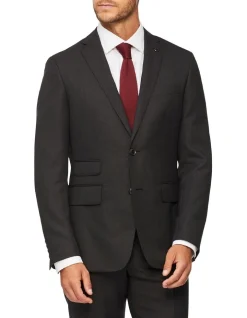 Van Heusen Black Label Tailored Pure Wool Dobby Suit Jacket Charcoal
