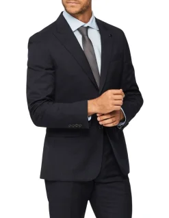 Van Heusen Black Label Tailored Pure Wool Windowpane Check Suit Jacket Navy