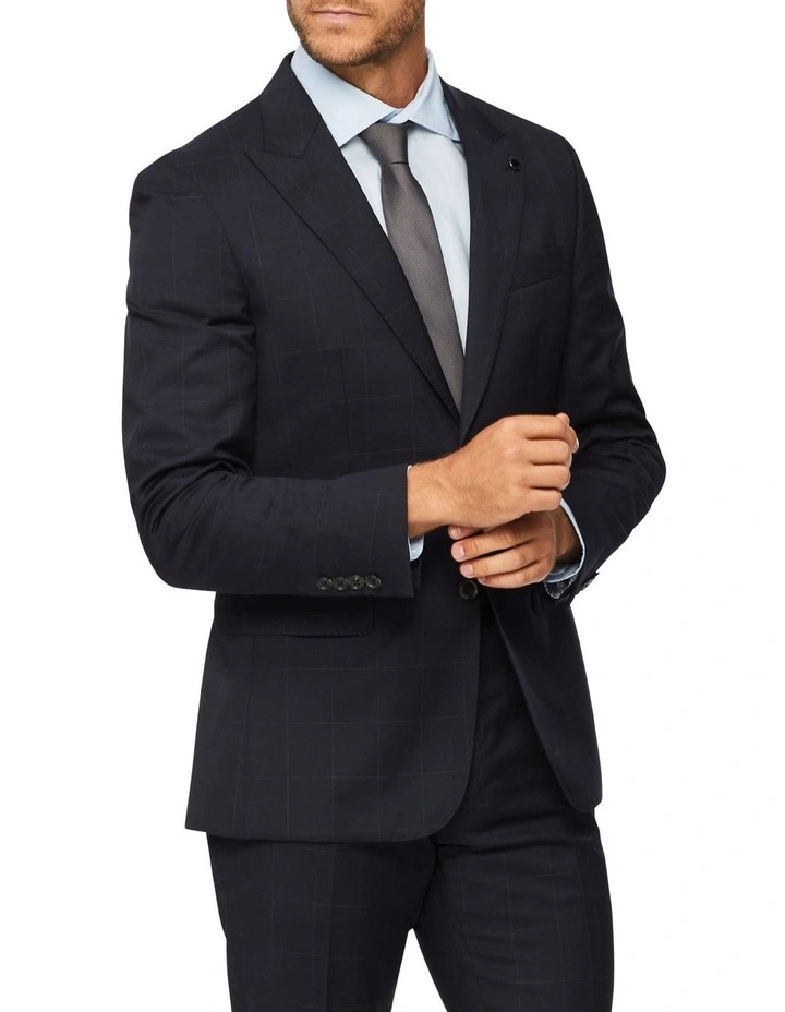 Van Heusen Black Label Tailored Pure Wool Windowpane Check Suit Jacket Navy 3 Van Heusen Black Label Tailored Pure Wool Windowpane Check Suit Jacket Navy