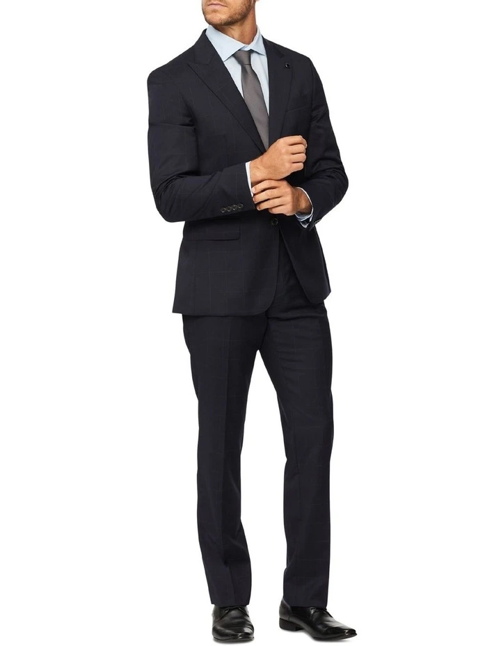 Van Heusen Black Label Tailored Pure Wool Windowpane Check Suit Jacket Navy 4 Van Heusen Black Label Tailored Pure Wool Windowpane Check Suit Jacket Navy - Image 2