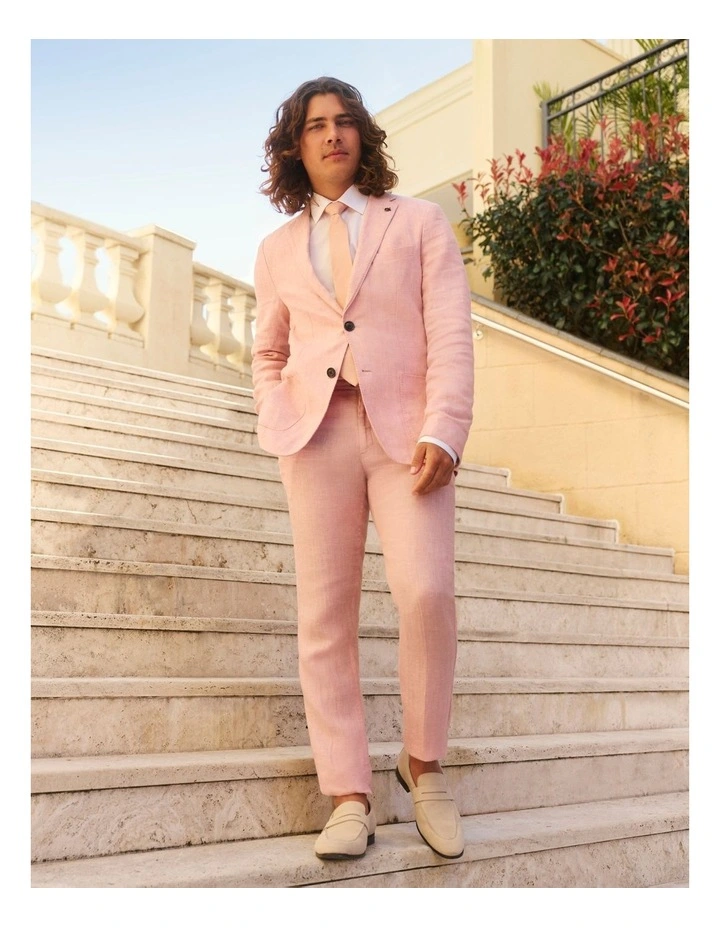 Calvin Klein X-Slim Plain Linen Suit Pant In Pink 4 Calvin Klein X-Slim Plain Linen Suit Pant In Pink - Image 2