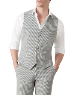 MJ Bale Gatsby Seersucker Waistcoat In Green