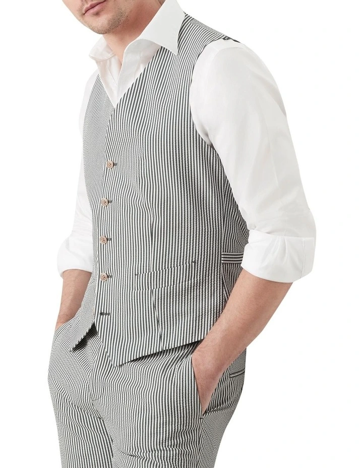 MJ Bale Gatsby Seersucker Waistcoat In Green 3 MJ Bale Gatsby Seersucker Waistcoat In Green - Image 2