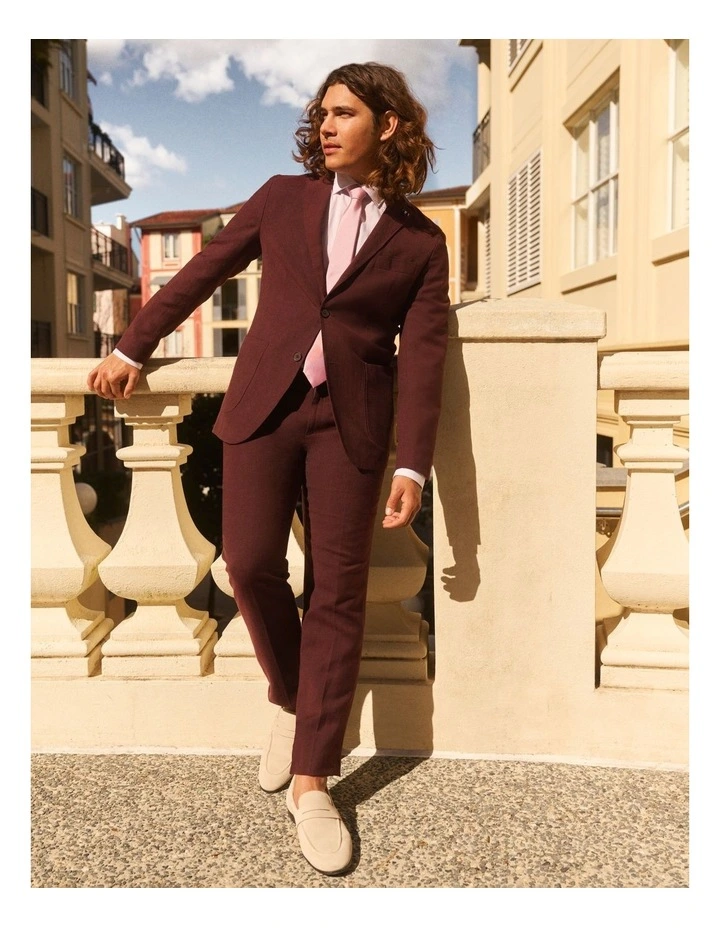 Van Heusen Slim Plain Linen Suit Pant In Beetroot 4 Van Heusen Slim Plain Linen Suit Pant In Beetroot - Image 2