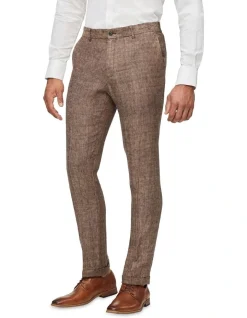 Van Heusen Black Label Slim Plain Linen Suit Pant In Brown