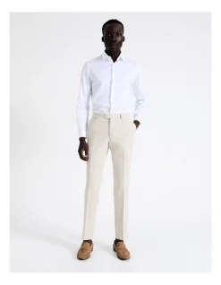 Blaq Slim Plain Linen Blend Suit Pant In Ecru