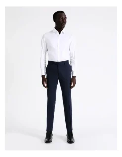 Blaq Slim Plain Linen Blend Suit Pant In Navy