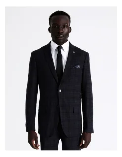 Blaq Tailored Check Suit Jacket In Navy