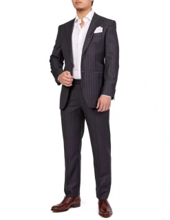 Henry Sartorial Dun Full Canvas R-Stripe Suit CHARCOAL REG