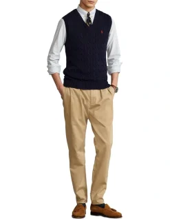 Polo Ralph Lauren Cable-Knit Cotton Sweater Vest In Dark Navy -Cambridge Clothing shop 944195230 3 720x928