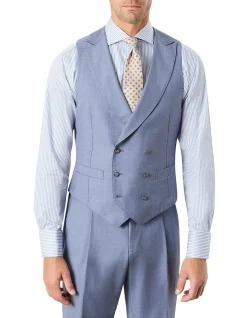 MJ Bale Cappellari Double Breasted Waistcoat In Blue